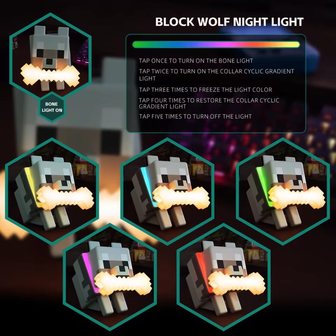 Pixel Wolf LED Night Lamp
