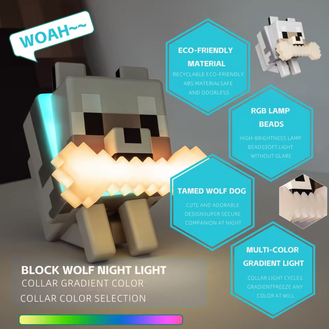 Pixel Wolf LED Night Lamp